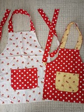 Child's Apron Preschool Kindergarten set Heather Ross Mushroom Fabric Handmade