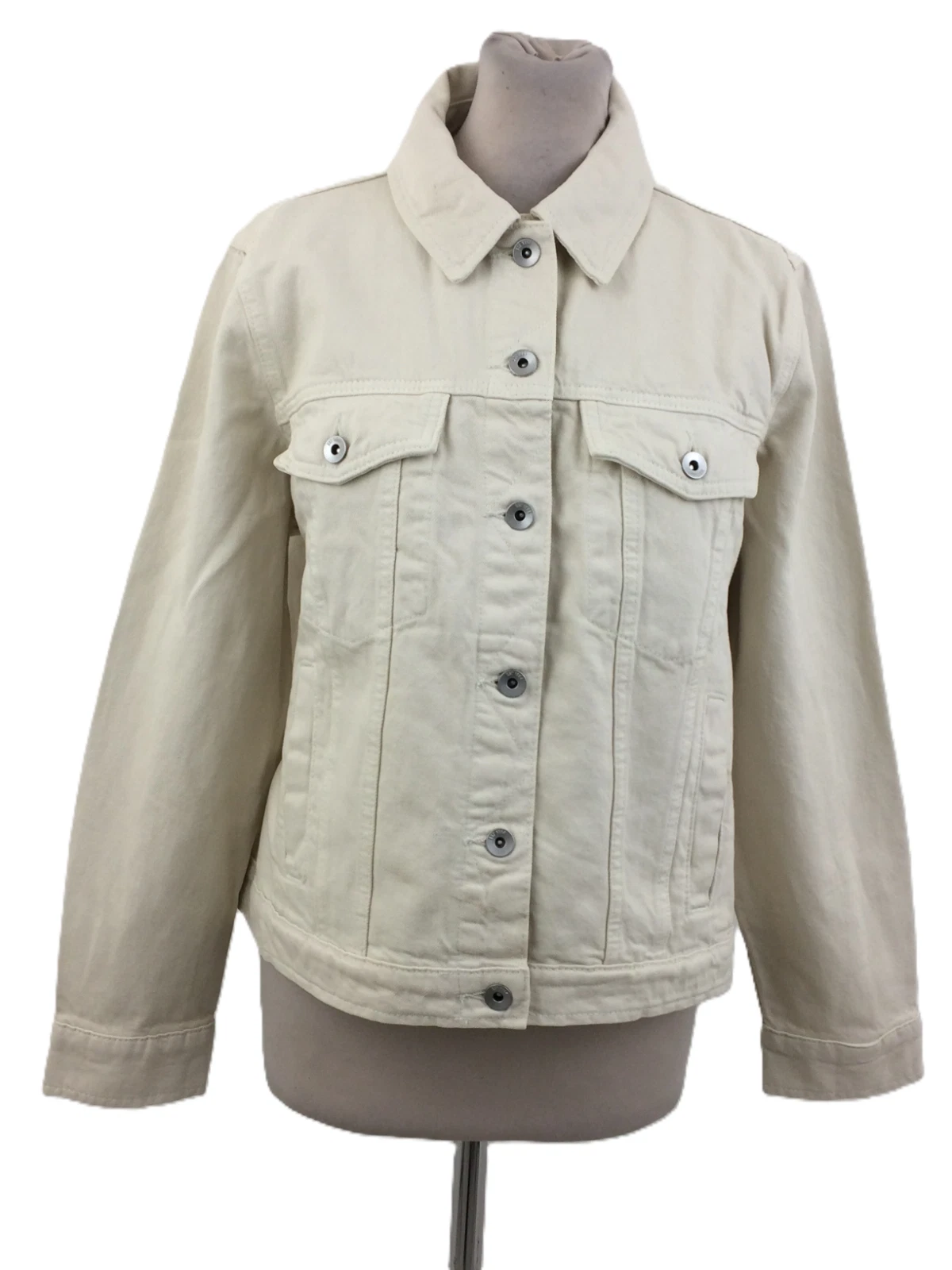 M&S Women's Denim Trucker Jacket Ecru Button Fastenings Collared Pockets New F1