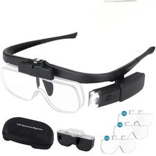LED Jewelers Magnifying Glasses Headband Magnifier Illuminated Visor With 3 Lens