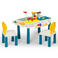 Kids Building Blocks Table Set, Multi-functional Activity Table, Gray and Yellow