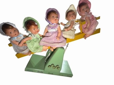 Vtg 1930s Madame Alexander Dionne Quintuplets With Rocking Horse Teeter Totter