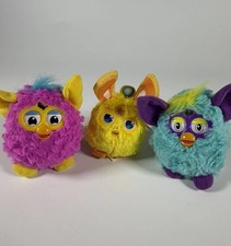Furby Plush x3 McDonalds 2016 Happy Meal Toys Connect Keyrings Blue Yellow Pink