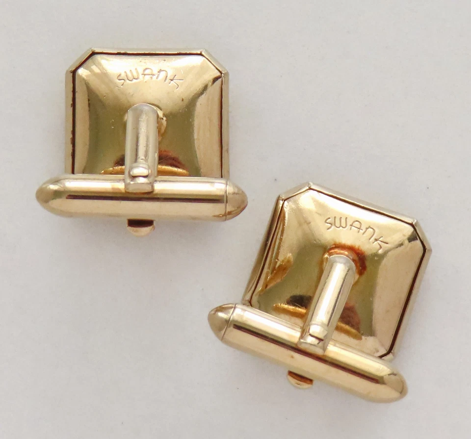 Swank Abalone Square Cufflinks Vintage Shell Smoky Gold Wedding Formal Party - Image 2 of 4