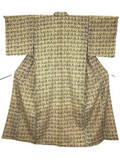 Vintage Japan Silk Tsumugi Kimono XS 24in Yuki Kikko Mustard Yellow Remake Gown