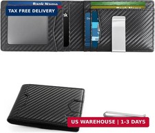 Men's Carbon Fiber Wallet RFID Blocking Slim Minimalist Removable Money Clip New