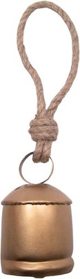 Gold Tone Hanging Cowbell Bell Rustic Christmas Decor Jute Rope 12.5 