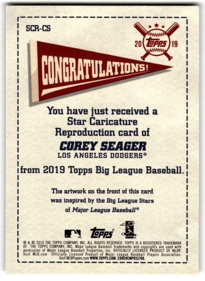 Corey Seager 2019 Topps Big League Star Caricature Reproductions #SCR-CS Los - Image 2 of 2