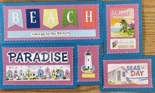Sewn Premade Scrapbook Page/Sewn Mat Set - 5 pieces: Beach
