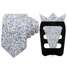 Floral Tie Sets for Men Skinny Cotton Flower Neckties with Handkerchief and P...