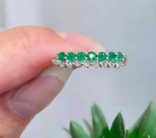 2.50Ct Round Cut Natural Emerald & Diamond 14K White Gold Eternity Band Ring