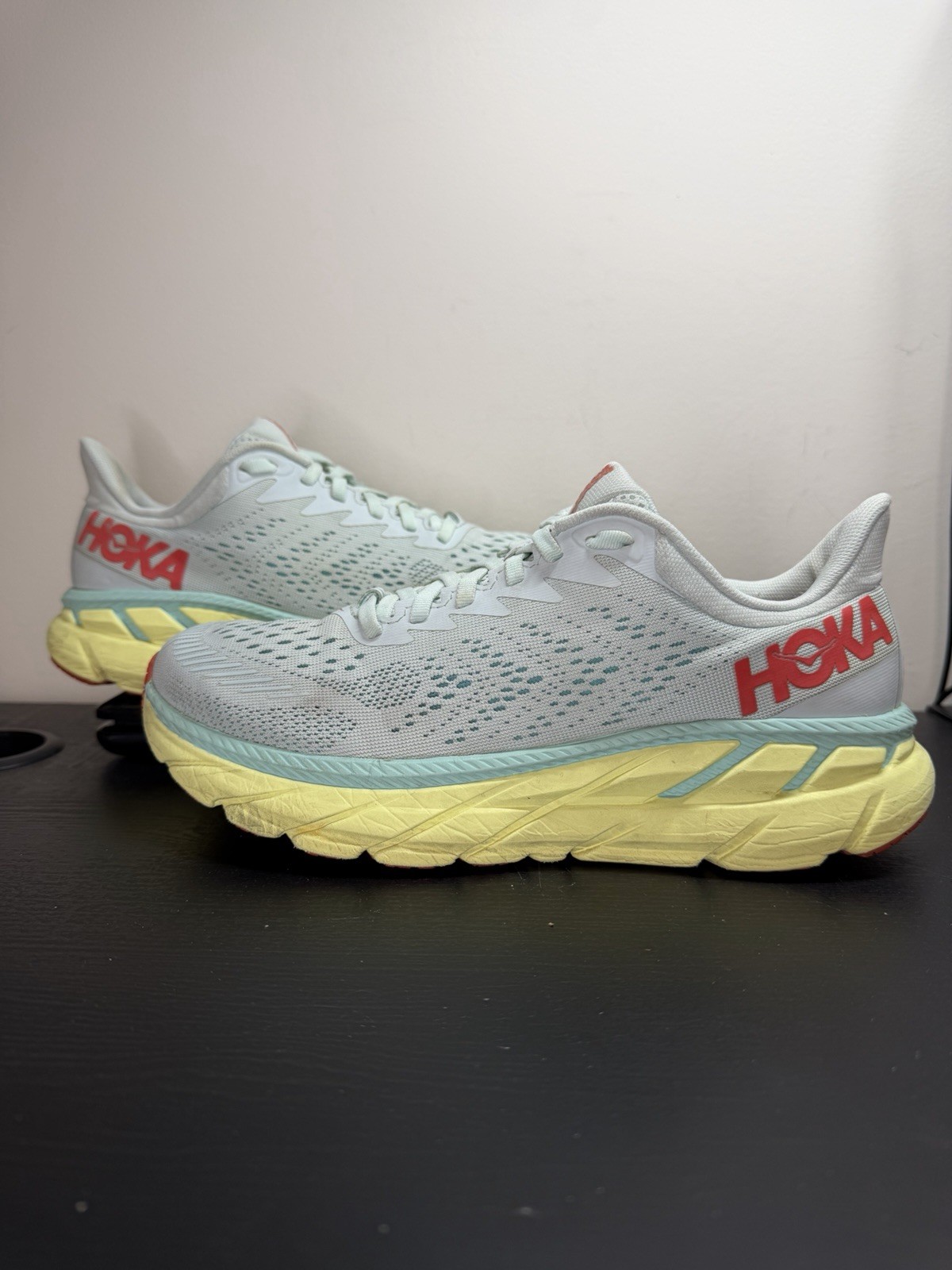 Hoka Clifton 7 Running Shoes Blue Yellow - Womens Size 8.5
