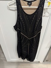Mossimo Beach Dress Sz Mm BLACK Cut Out Lace Mediterranean LINED Bodycon