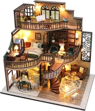 DIY Dollhouse Miniature Kit, Doll House Kit with Dust Proof Cover and Music Box,