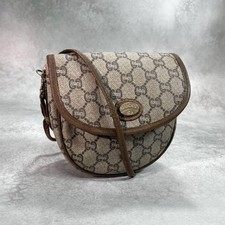 GUCCI GG Shoulder Bag Brown Beige Leather Gold Hardware Crossbody From Japan