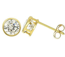 14K Solid Yellow Or White Gold Round Bezel Earrings Set With AAA CZ - Pushback B