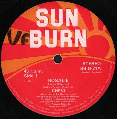 Chevi Rosalie 12'' vinyl UK Sun Burn 1982 in generic sleeve - writing on both