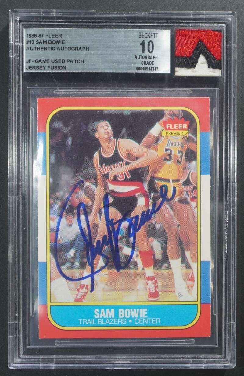 1986-87 Fleer Sam Bowie #13 Rookie Signed JF Game Used Patch BGS 10 Auto DA1498