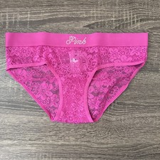 Pink By Victoria s Secret Xs, Fuchsia, Floral Lace Logo Hipster Panties