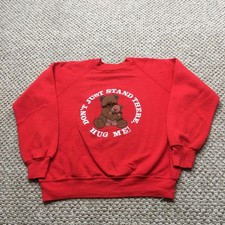 Vintage Bassett-Walker Sweatshirt Mens Medium Red Hug Me Bear Graphic 80s USA