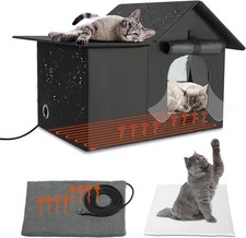 Large Heated Cat House for Outdoor Cats in Winter, Weatherproof Feral Cat Shelte
