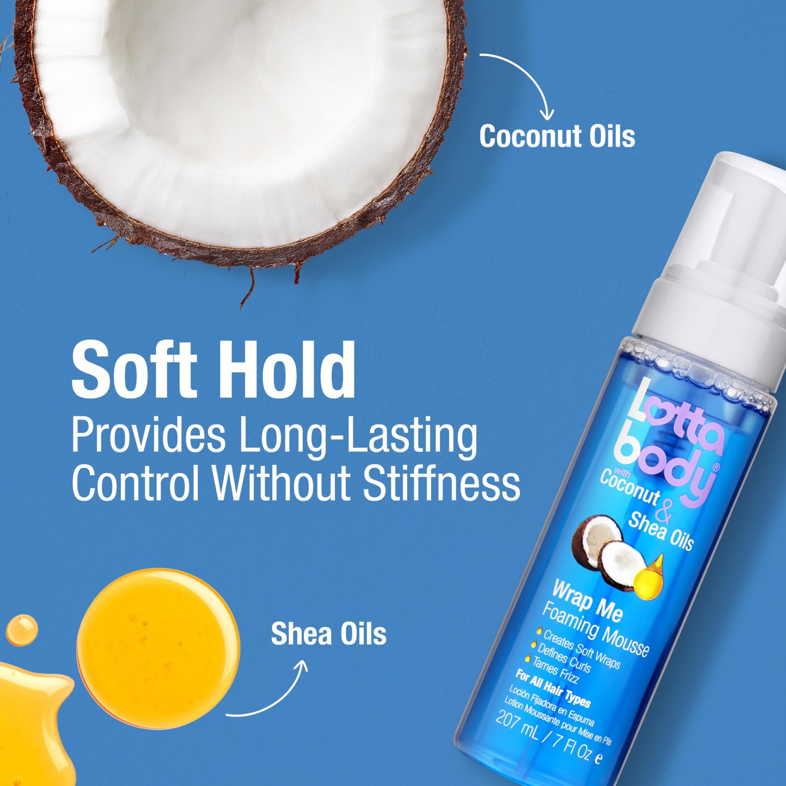 Lottabody Coconut Oil and Shea Wrap Me Foaming Curl Mousse , Creates Soft Wra...