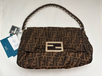 Fendi Tobacco Zucca Print Canvas Mia Flap Shoulder Bag Brown Gold Hardware