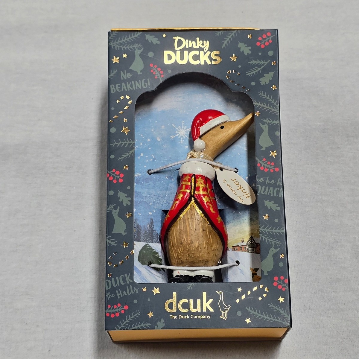 dcuk Dinky Ducks Christmas Star Hand Painted Wooden Duck 4.5" Santa Hat Red Cape
