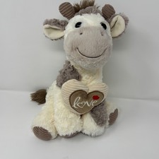 Plush Cow Stuffed Animal Heart Love Cute Toy White Brown Soft