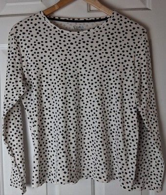 CROFT and BARROW PM Medium Petite L/S Top The Classic Tee Black White Polka Dot