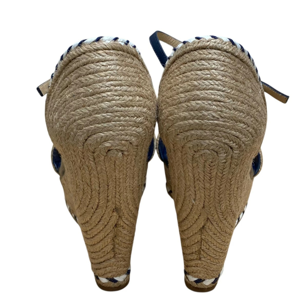 GUCCI Wedge Sole Heel Sandals Khaki x Navy Size: 35 thumbnail 3