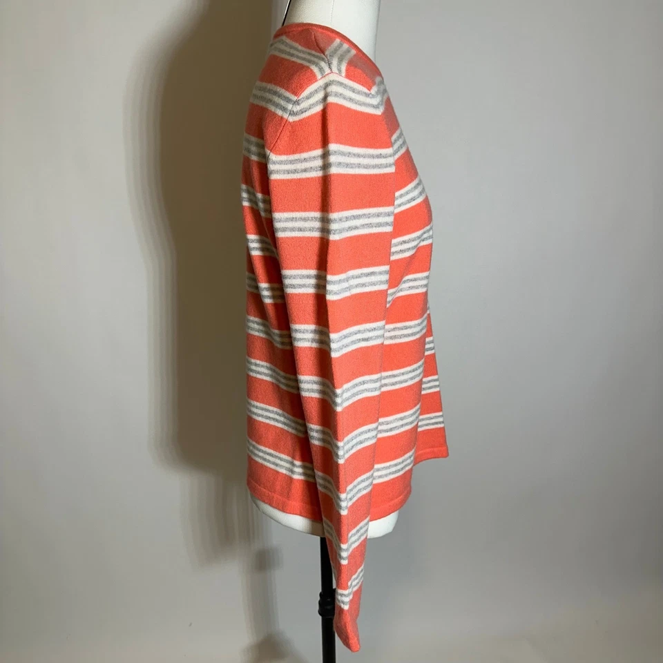 Suéter Lands End para mujer 100 % cachemir a rayas mediano 10-12 coral de lujo Foto 3 de 4