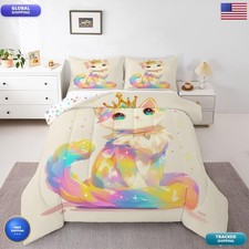 Erosebridal 3D Anime Cat Comforter Set Full, Kawaii Colorful Cat