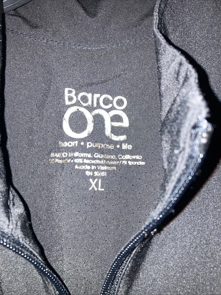 Barco One 50681 Crew Neck Full Zip 2-Pocket Scrub Work Jacket Black Sz XL - Image 3 of 4