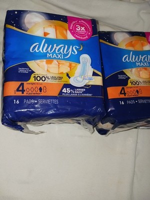 (2 Pack) Always Maxi Pads Size #4 Rapid Dry. Secure Fit. Leakguard. New 32ct. 