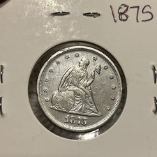 1875 Seated Liberty Silver Twenty Cent Piece AU50 Details Cleaned