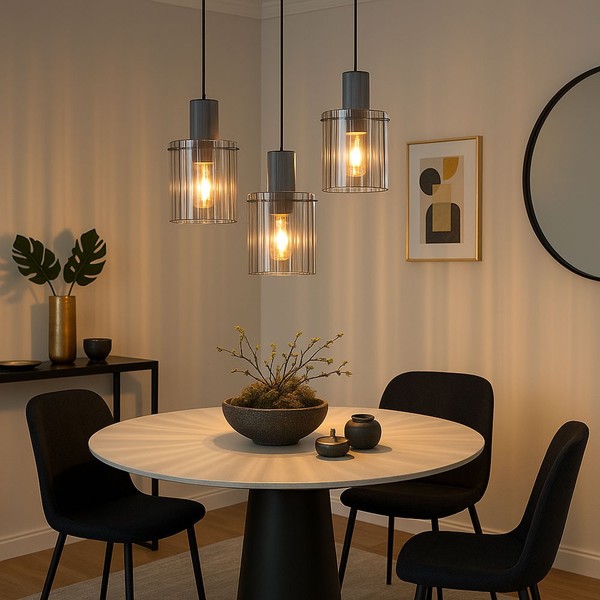 HäNgeleuchte Pendellampe Wohnzimmerlampe Rauchglas Esstischleuchte Led H 150 Cm-image