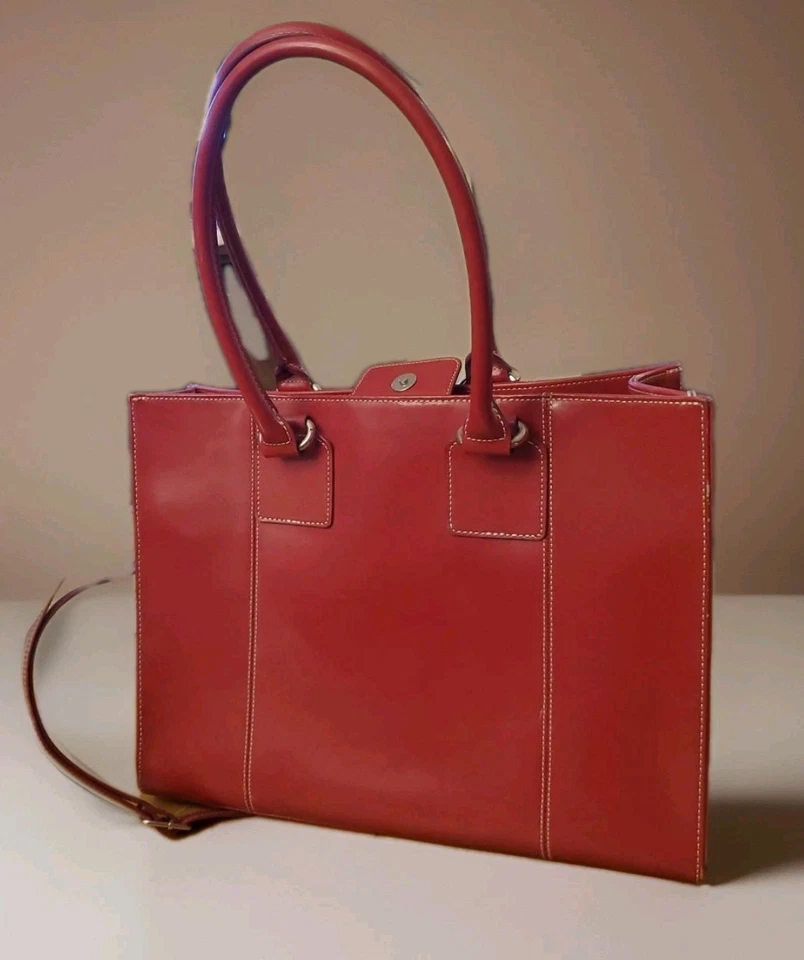 Wilsons 皮革信使笔记本电脑包托特包深红色大号行政表带 — 第 2/4 张图片