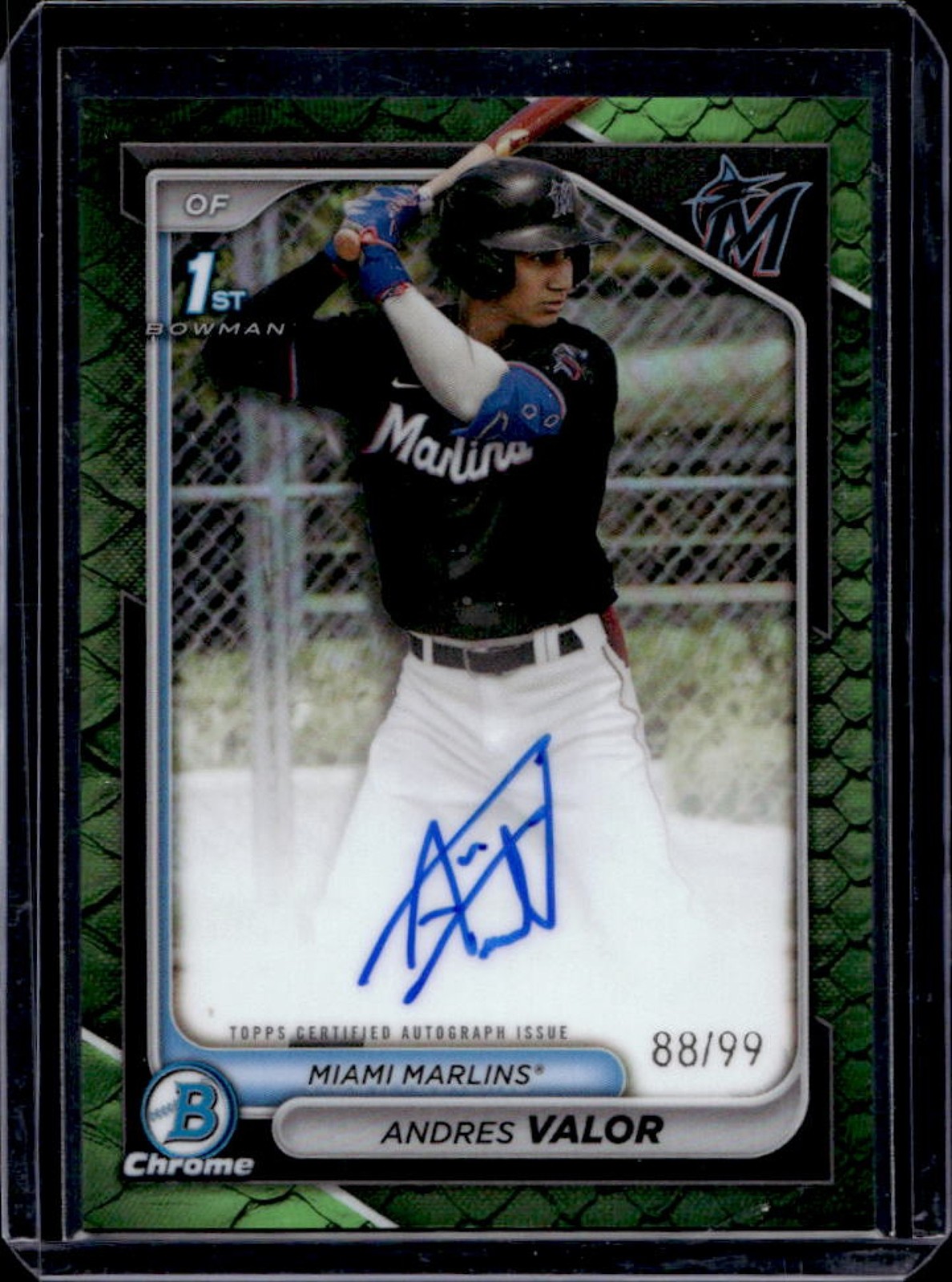 2024 Bowman Chrome Andres Valor Auto Reptilian Green Refractor 1st #88/99