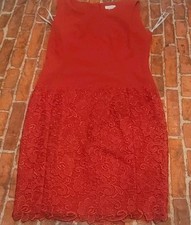 Calvin Klein Red Sheath Dress Guipure Lace Fully Lined Back Zip Sz 12 