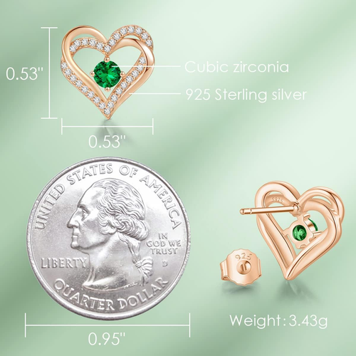 Ohrringe für Damen, Sterling Silber Geburtsstein Herz Ohrstecker Weihnachten - Bild 5 von 23