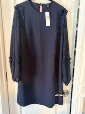 Ann Taylor Navy Blue Sheer Dot Shift Dress - Size 2