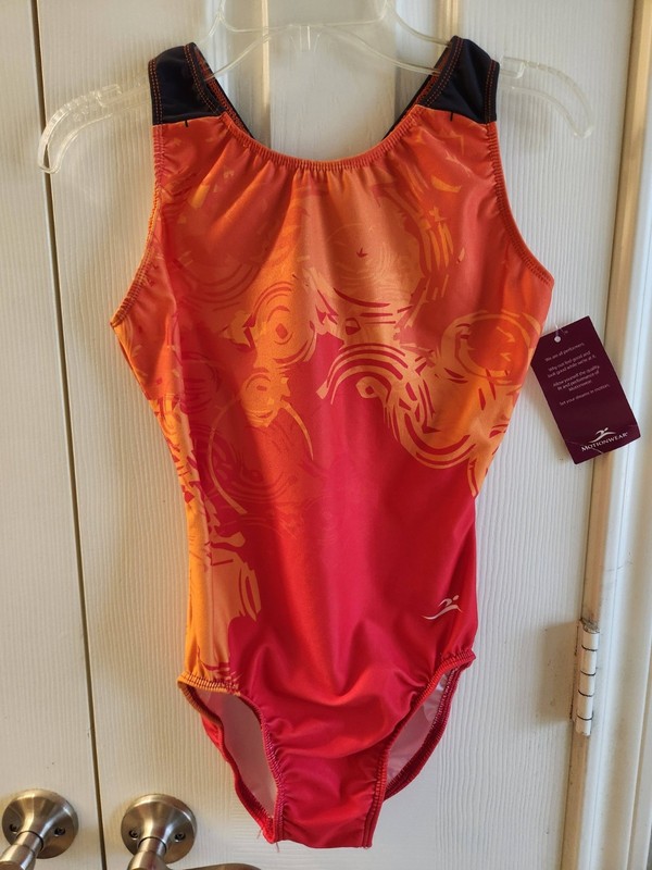NWT Girl's Orange/Red Motionwear Gymnastics Leotard AS Adult Small