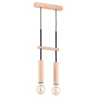 Pendelleuchte 2-Flammig Holz Natur Wohnzimmer E27 L:20 Cm HäNgelampe Esstisch