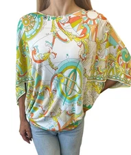 EMILIO PUCCI Logo Poncho Top #38 Button Multicolor Rayon Short Sleeve Pullover