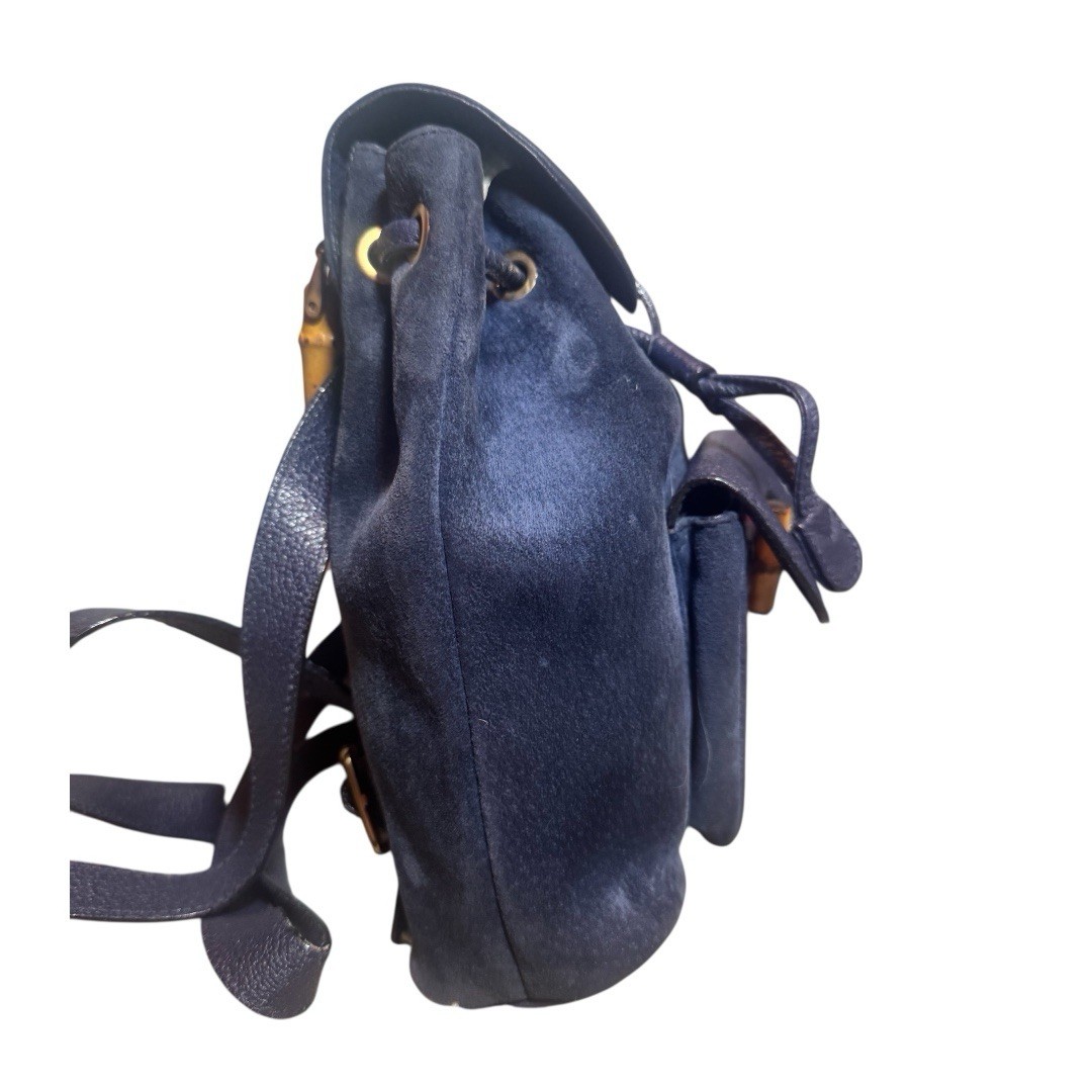 Gucci Navy Blue Suede & Leather Bamboo Mini Backpack Vintage Auth image 4