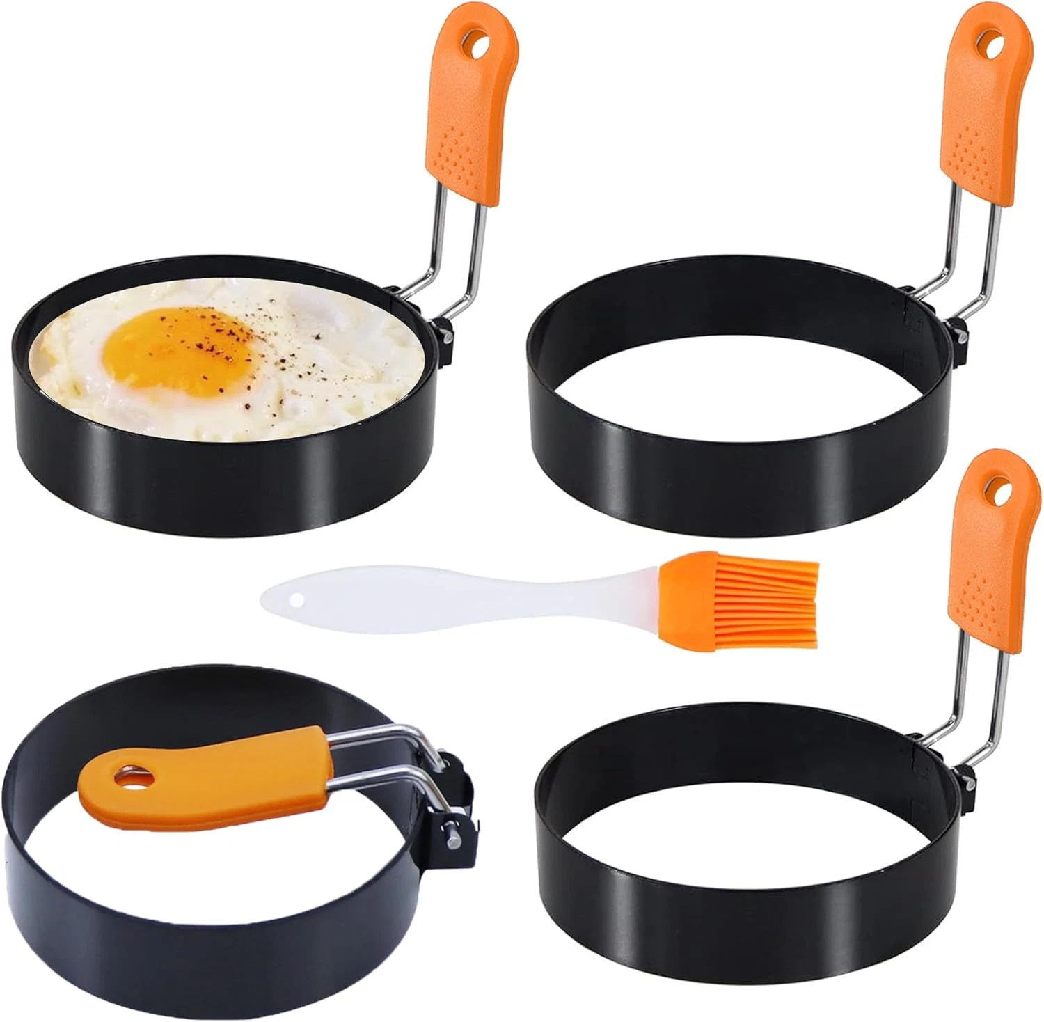 3.5" Egg Rings Set of 4 with Silicone Handle, Large Ring for Frying Eggs, round