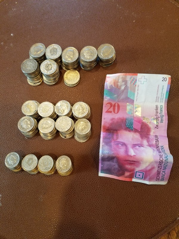 Swiss Franc Currency Lot, Banknotes and Coins, 44.15 CHF Total