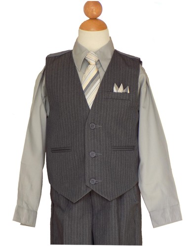 Pinstripe Boys Recital, Vest Suit Set, Gray/Silva ,Size: 6 ( 6 years) - Picture 5 of 5