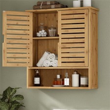 Kitchen Wall Cabinet Bamboo Wall Mounted Upper Cupboard Unit Door Organiser Home