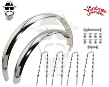 Vintage Lowrider 26" Classic Std Balloon Chrome Fender Set Twisted Style Braces.
